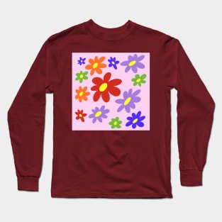 Seamless Pattern with Pink flowers Long Sleeve T-Shirt